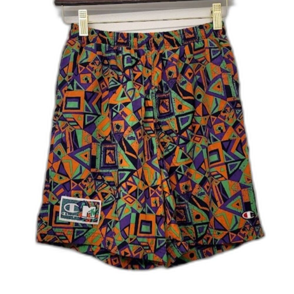 Champion MTV 90s Mesh Shorts Double Lined Neon Geometric Festival Men’s Size S